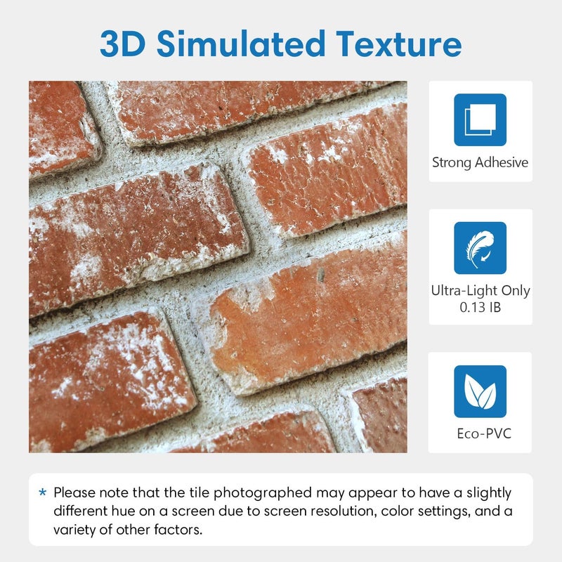 COMSTICKC 3D Faux Brick Peel and Stick Wall Panels,10 Pcs of 12"X12",Small Size, Thin PVC 3D Fake Brick Self Adhesive Wall Covering Wallpaper Interior Decor, Orange Red - Image 3
